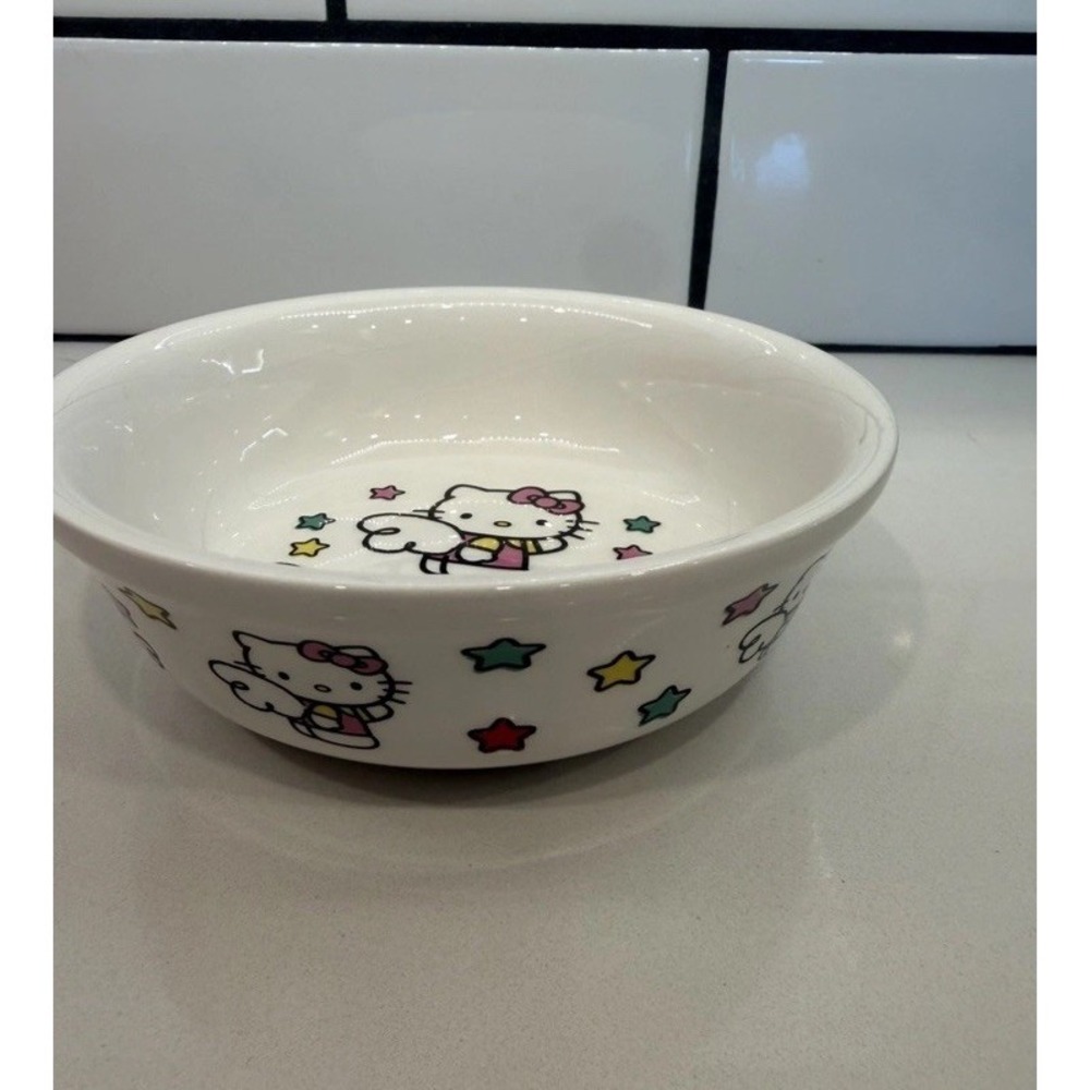 NEW Hello Kitty Ceramic Dog Cat Bowl by Sanrio White With Stars 6" NEW!!!